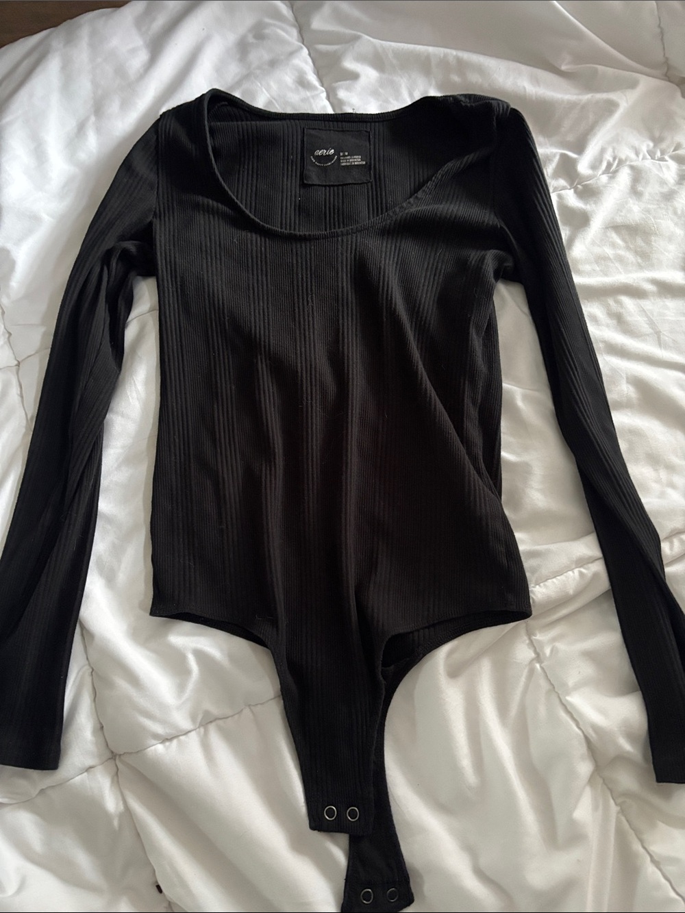 aerie Black Ribbed Long Sleeve Scoop Neck Bodysuit